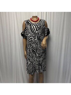 Michael Kors Dress Womens Large Zebra Print Cold Shoulder Tassel Sleeves Shift